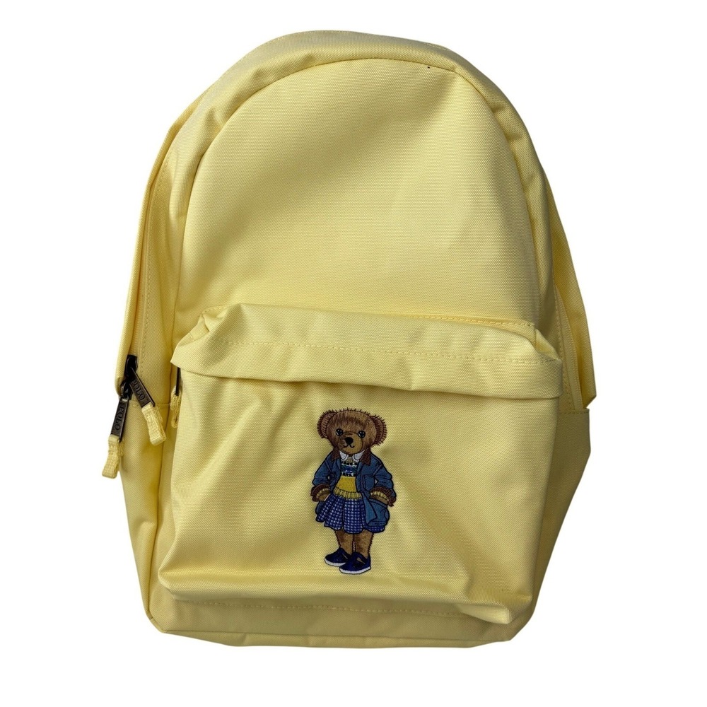 Polo Ralph Lauren Yellow Canvas Backpack Polo Bear Embroidered Bottle Holder NEW